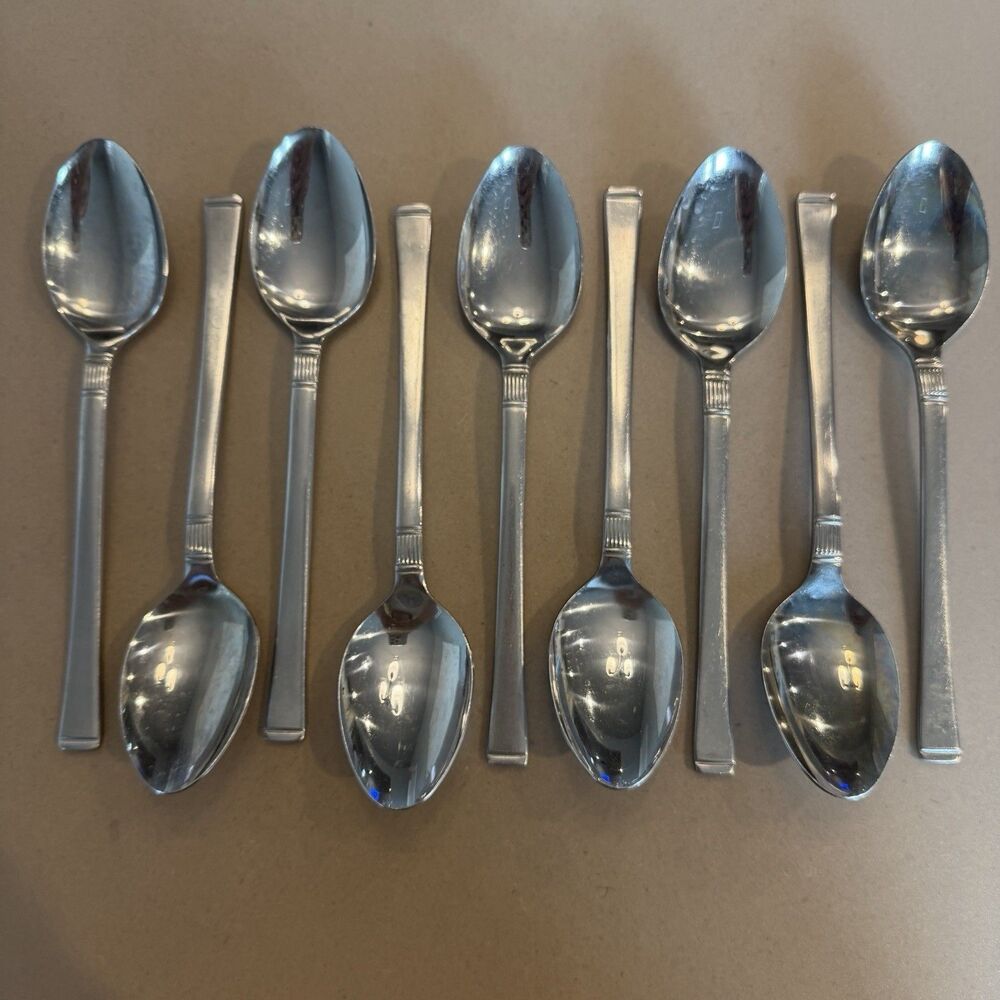 Doric Japan MCM Stainless Lot Of 8 Dinner Soup Spoons MidCentury Modern Flatwear